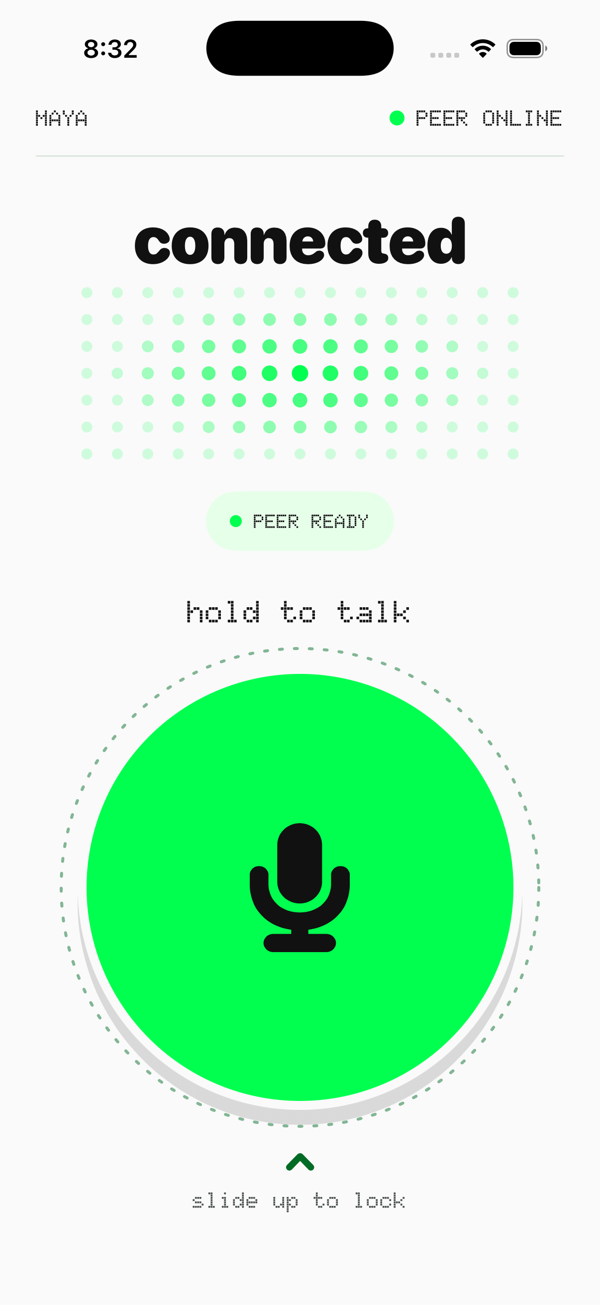 Tap and Talk connected to Maya with a large neon push-to-talk button
